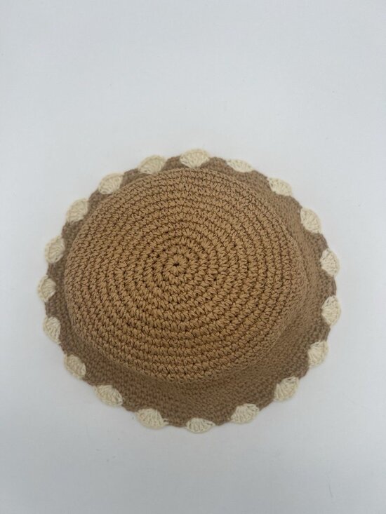 Madewell Crochet Raffia Bucket Hat M/L Tan Scallop Trim Straw Summer Beach NWOT main image 4
